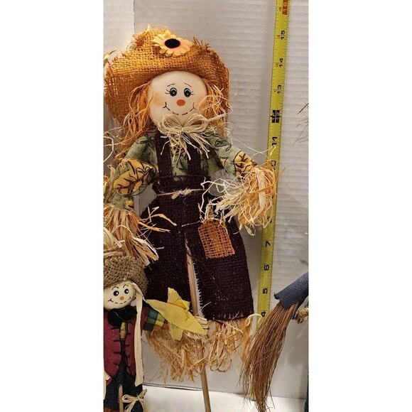 Adorable Lot of 7 Fall Harvest Scarecrow Decorations w/Broom - 6" to 20" - Picture 8 of 9
